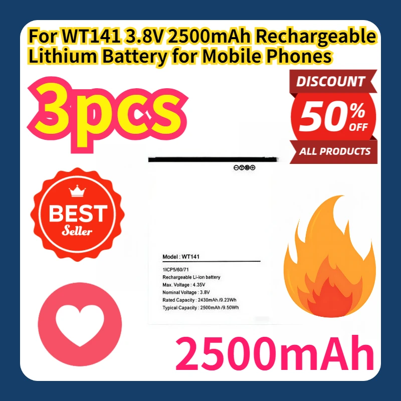 Аккумулятор литиевый перезаряжаемый WT141 3.8V 2500mAh для мобильных телефонов
Аккумулятор литиевый перезаряжаемый WT141 3.8V 2500mAh для мобильных телефонов
