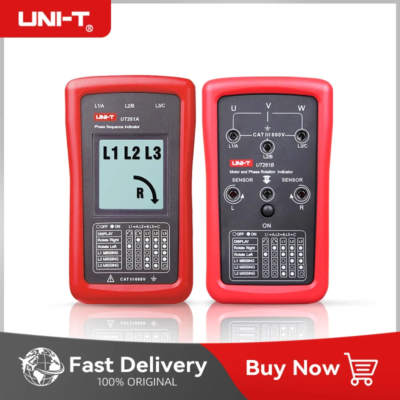 UNI-T UT261A UT261B Тестер последовательности фаз Измеритель заднего фазы Индикатор вращения двигателя переменного тока 40 700 В 90 600 В
UNI-T UT261A UT261B Тестер последовательности фаз Измеритель заднего фазы Индикатор вращения двигателя переменного тока 40 700 В 90 600 В