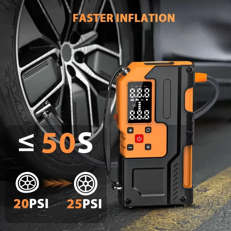 6-in-1 Portable 10000mAh Power Bank Jump Starter with Air Pump for Car 12V Battery
6-in-1 Portable 10000mAh Power Bank Jump Starter with Air Pump for Car 12V Battery