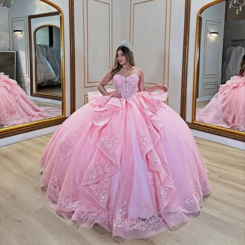 Customized Shiny Pink Off Shoulder Quinceanera Dress Lace sequin applique layering Long tail vestidos de 15 Quinceanera
Customized Shiny Pink Off Shoulder Quinceanera Dress Lace sequin applique layering Long tail vestidos de 15 Quinceanera