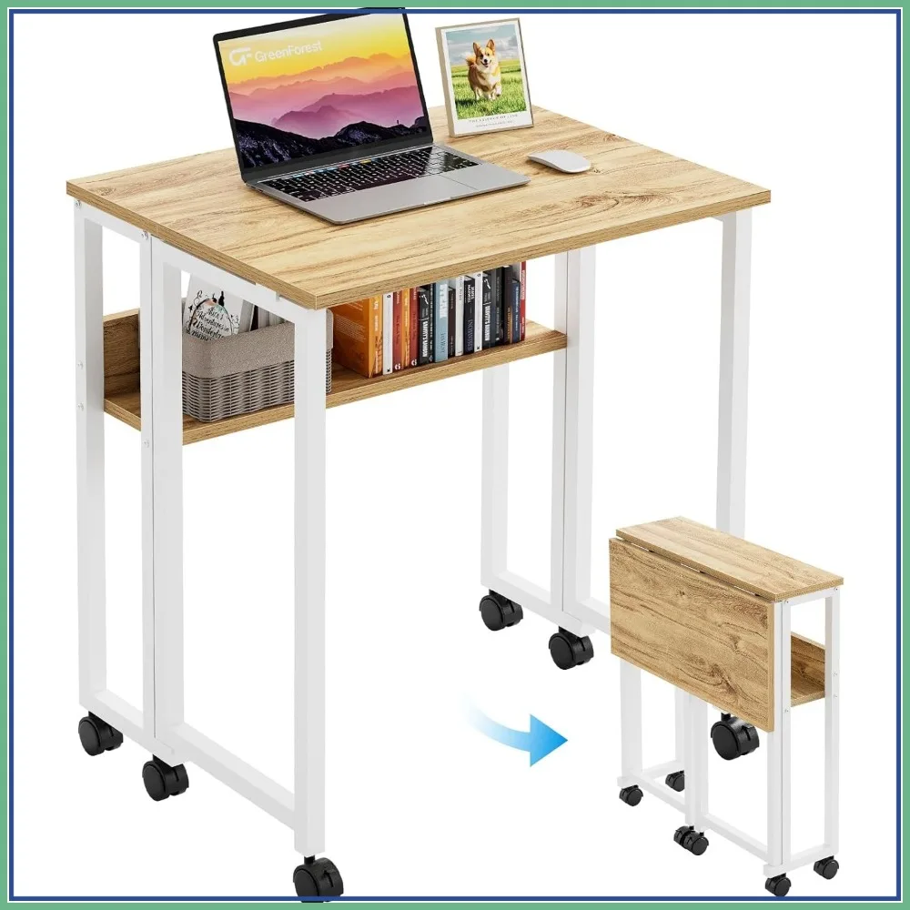 Folding Desk with Wheels, 24.8" Mobile Computer Desk with Storage Shelf for Small Spaces, Easy Assembly
Folding Desk with Wheels, 24.8" Mobile Computer Desk with Storage Shelf for Small Spaces, Easy Assembly