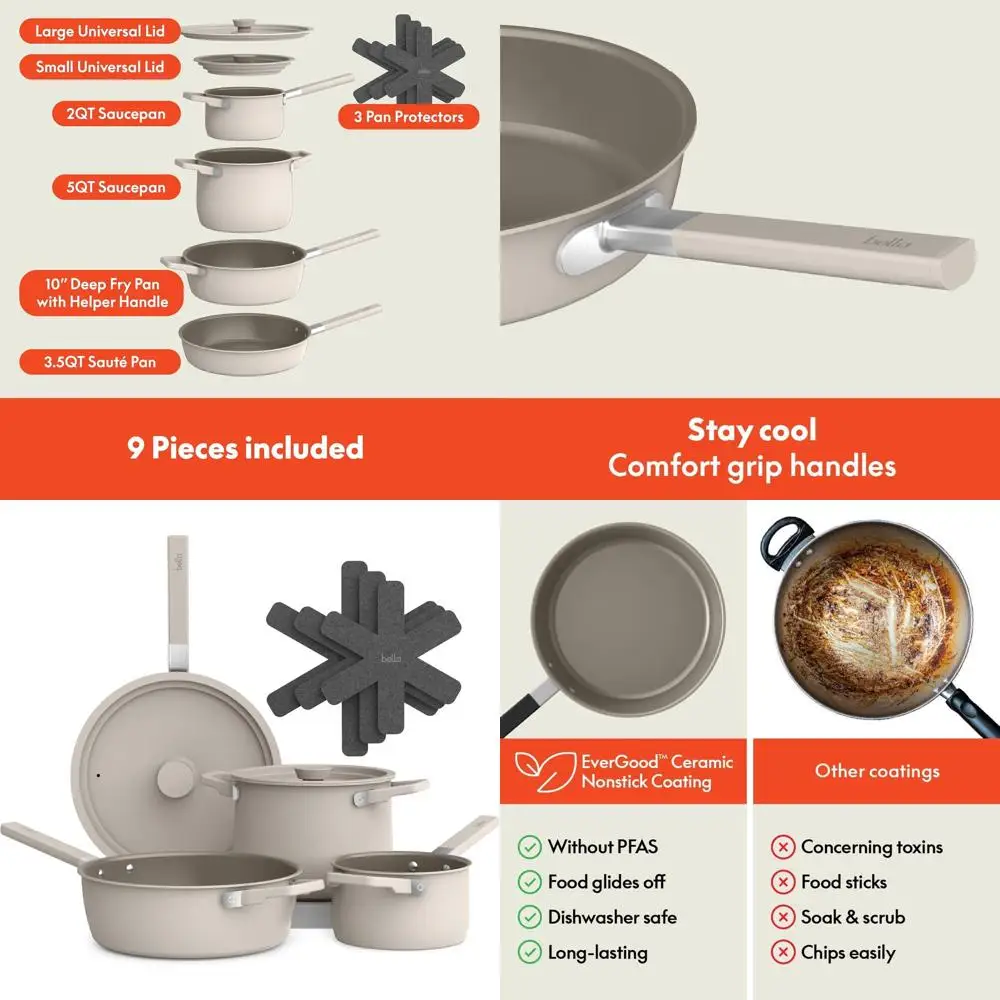Набор посуды из 9 предметов с антипригарным покрытием, прочным покрытием, пригодным для мытья в посудомоечной машине и использования в духовке, совместимый со всеми типами плит, с возможностью штабелирования, C
Набор посуды из 9 предметов с антипригарным покрытием, прочным покрытием, пригодным для мытья в посудомоечной машине и использования в духовке, совместимый со всеми типами плит, с возможностью штабелирования, C