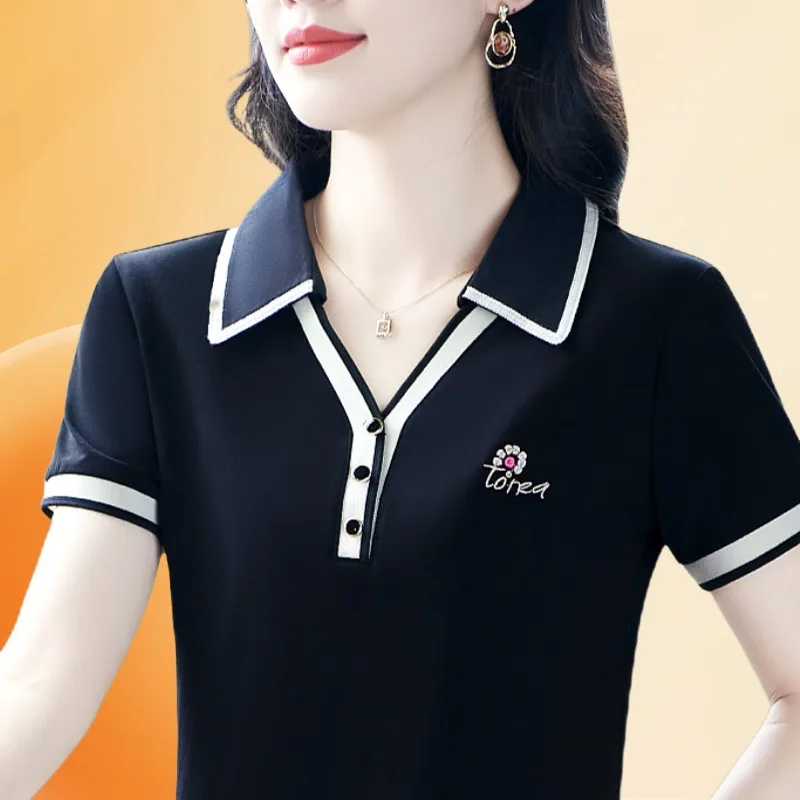 Embroidered Floral Short Sleeved Tee Luxury Youth Polo Shirt Tees Cotton T-shirt Woman Fitted Tops Summer Breathable Clothes
Embroidered Floral Short Sleeved Tee Luxury Youth Polo Shirt Tees Cotton T-shirt Woman Fitted Tops Summer Breathable Clothes