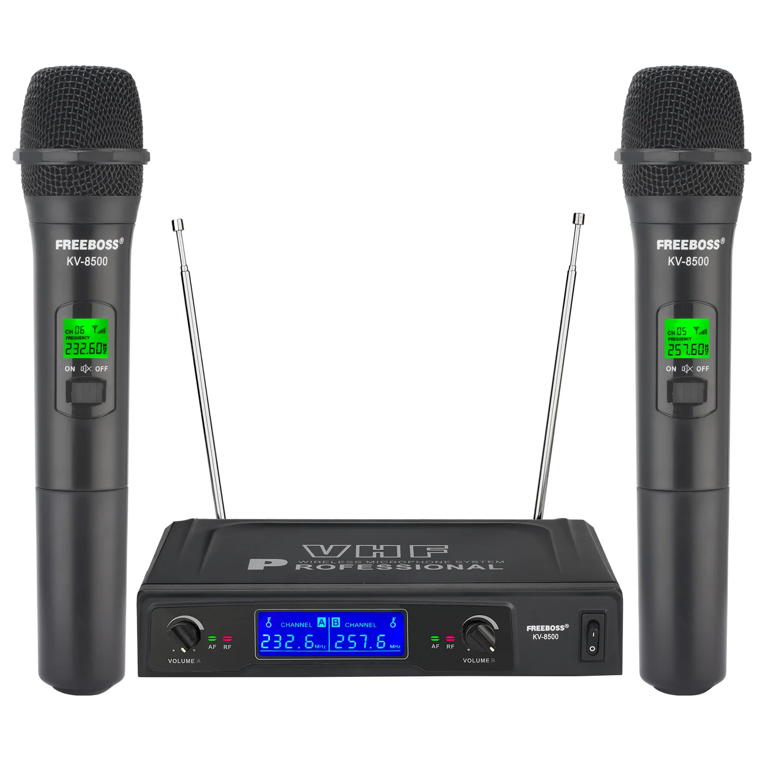 FREEBOSS Dual Channels Wireless Microphone 2 Handheld VHF Fixed Frequency Professional Dynamic Mic System for Karaoke KV-8500
FREEBOSS Dual Channels Wireless Microphone 2 Handheld VHF Fixed Frequency Professional Dynamic Mic System for Karaoke KV-8500
