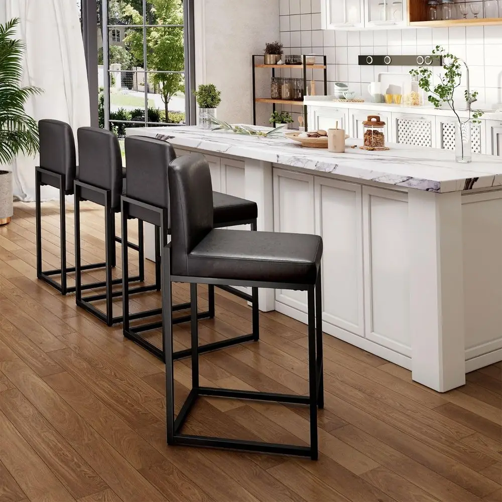 Black Bar Stools Set of 4, Modern PU Leather Counter Height Barstools with Back, 24 Kitchen Island Chairs
Black Bar Stools Set of 4, Modern PU Leather Counter Height Barstools with Back, 24 Kitchen Island Chairs