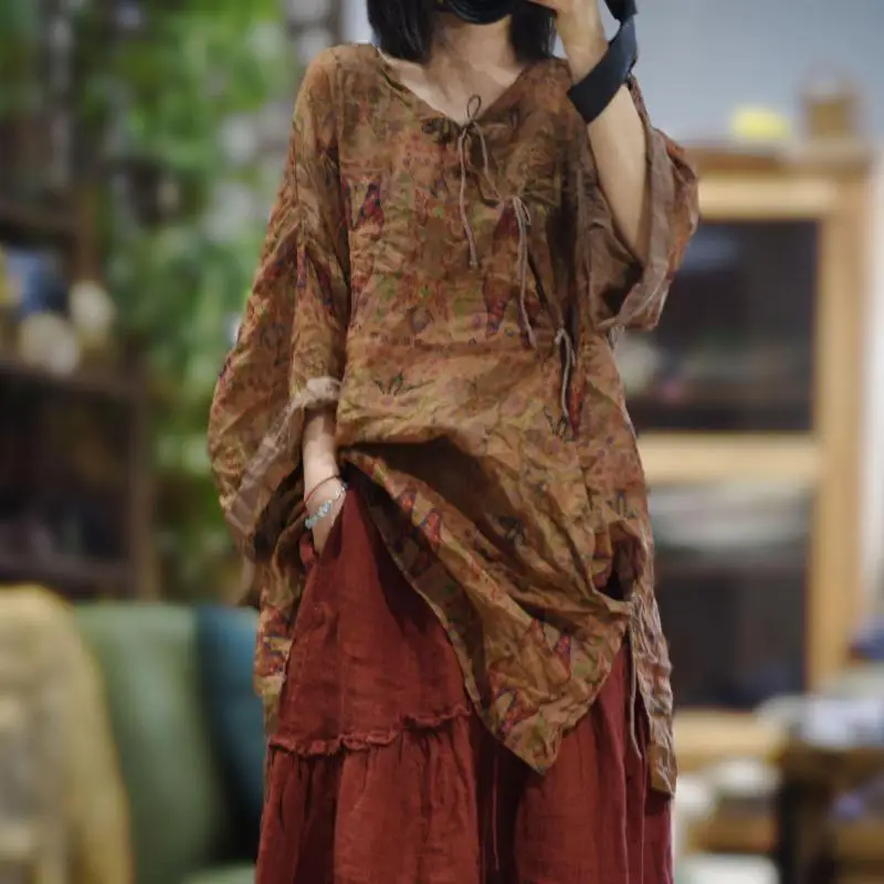 New Spring Summer Arts Style Women Vintage Single Breasted Loose Casual Shirts Vintage Print V-neck Mid-Length Ramie Blouse Tops
New Spring Summer Arts Style Women Vintage Single Breasted Loose Casual Shirts Vintage Print V-neck Mid-Length Ramie Blouse Tops