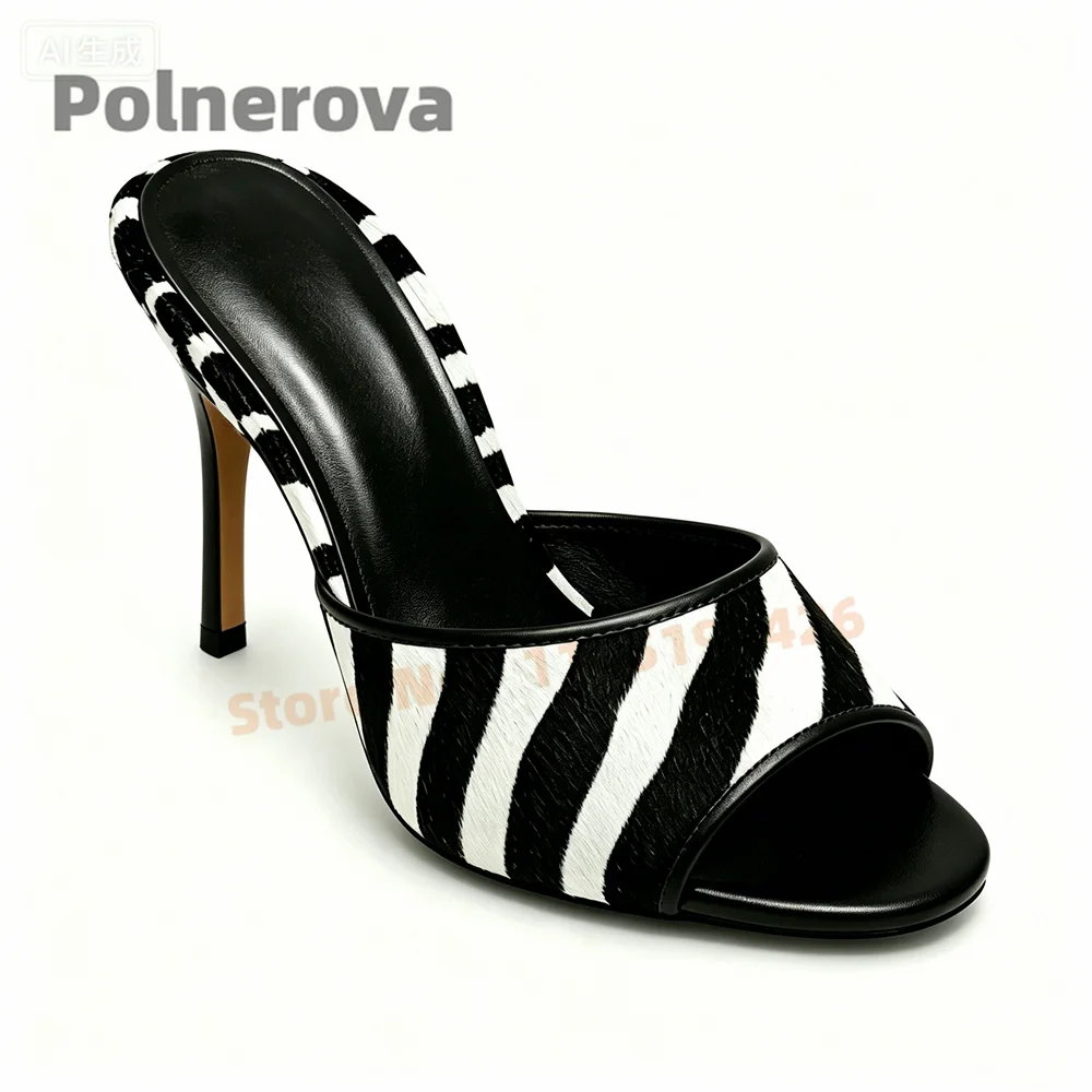 Zebra Print Mules Slippers for Women Black and White Stripes Horsehair Slippers Sexy Open Round Toe Summer Shoes High Heels
Zebra Print Mules Slippers for Women Black and White Stripes Horsehair Slippers Sexy Open Round Toe Summer Shoes High Heels
