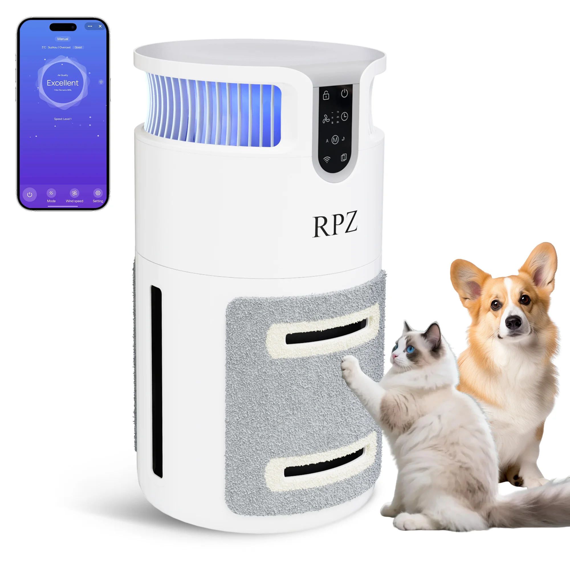 Умный очиститель воздуха для домашних животных с тканью для когтеточек, HEPA-фильтр для больших помещений, моющийся фильтр, удаляет шерсть животных, автоматический режим и режим сна
Умный очиститель воздуха для домашних животных с тканью для когтеточек, HEPA-фильтр для больших помещений, моющийся фильтр, удаляет шерсть животных, автоматический режим и режим сна