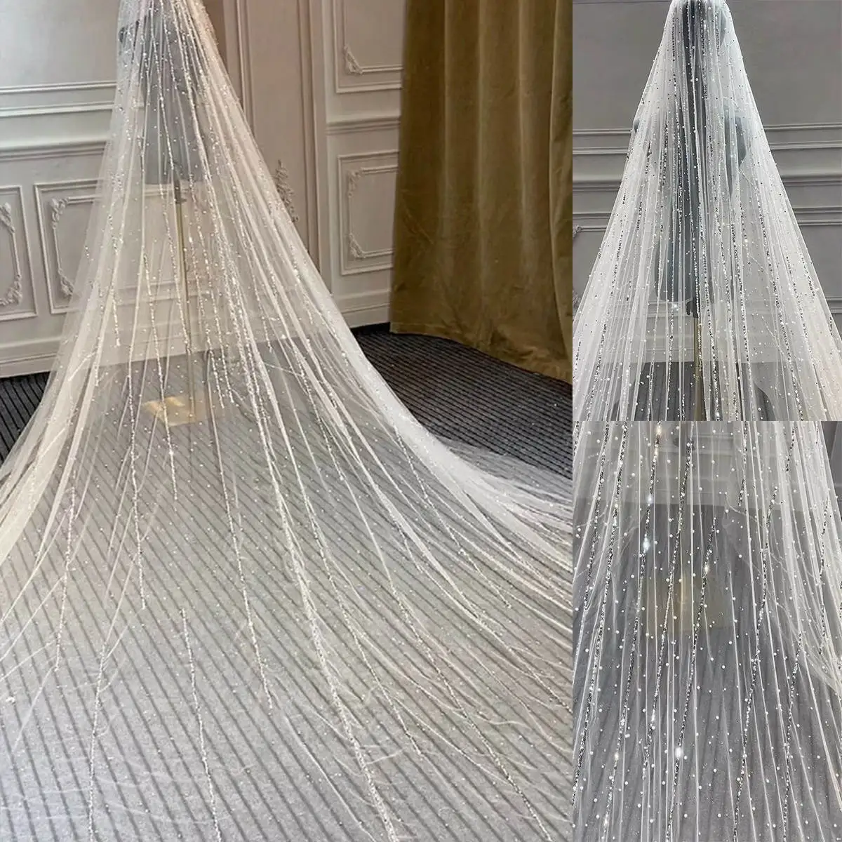 Luxury Wedding Veil Pearls Sequins One Layer Long Cathedral Length Veils Applique Edge Velo De Cabeza For Bride Voile Customized
Luxury Wedding Veil Pearls Sequins One Layer Long Cathedral Length Veils Applique Edge Velo De Cabeza For Bride Voile Customized