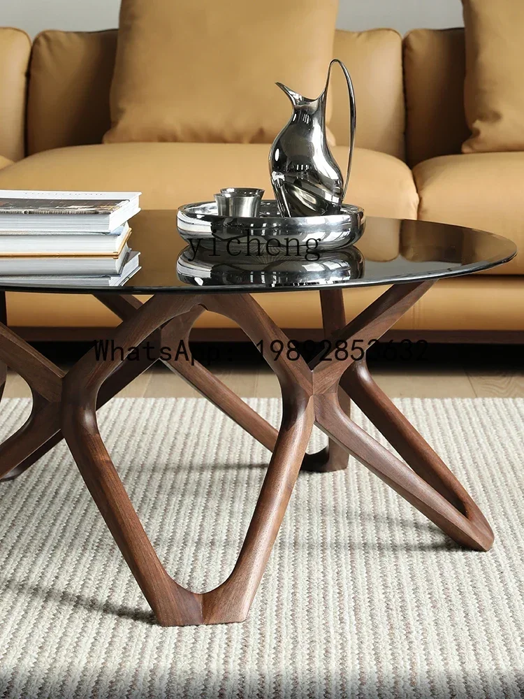 Coffee Table round Solid Wood Tempered Glass Small Apartment Living Room Sofa Table Black Walnut Wooden round Table
Coffee Table round Solid Wood Tempered Glass Small Apartment Living Room Sofa Table Black Walnut Wooden round Table