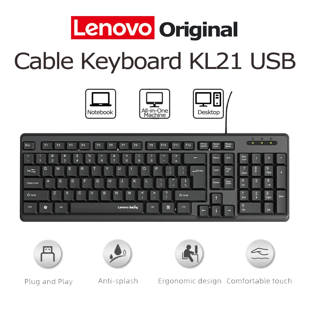 Lenovo Cable Keyboard KL21 USB Wired For PC Notebooks Desktop All-In-One Systems Anti-Splash Ergonomic Adjustable Compact Layout
Lenovo Cable Keyboard KL21 USB Wired For PC Notebooks Desktop All-In-One Systems Anti-Splash Ergonomic Adjustable Compact Layout
