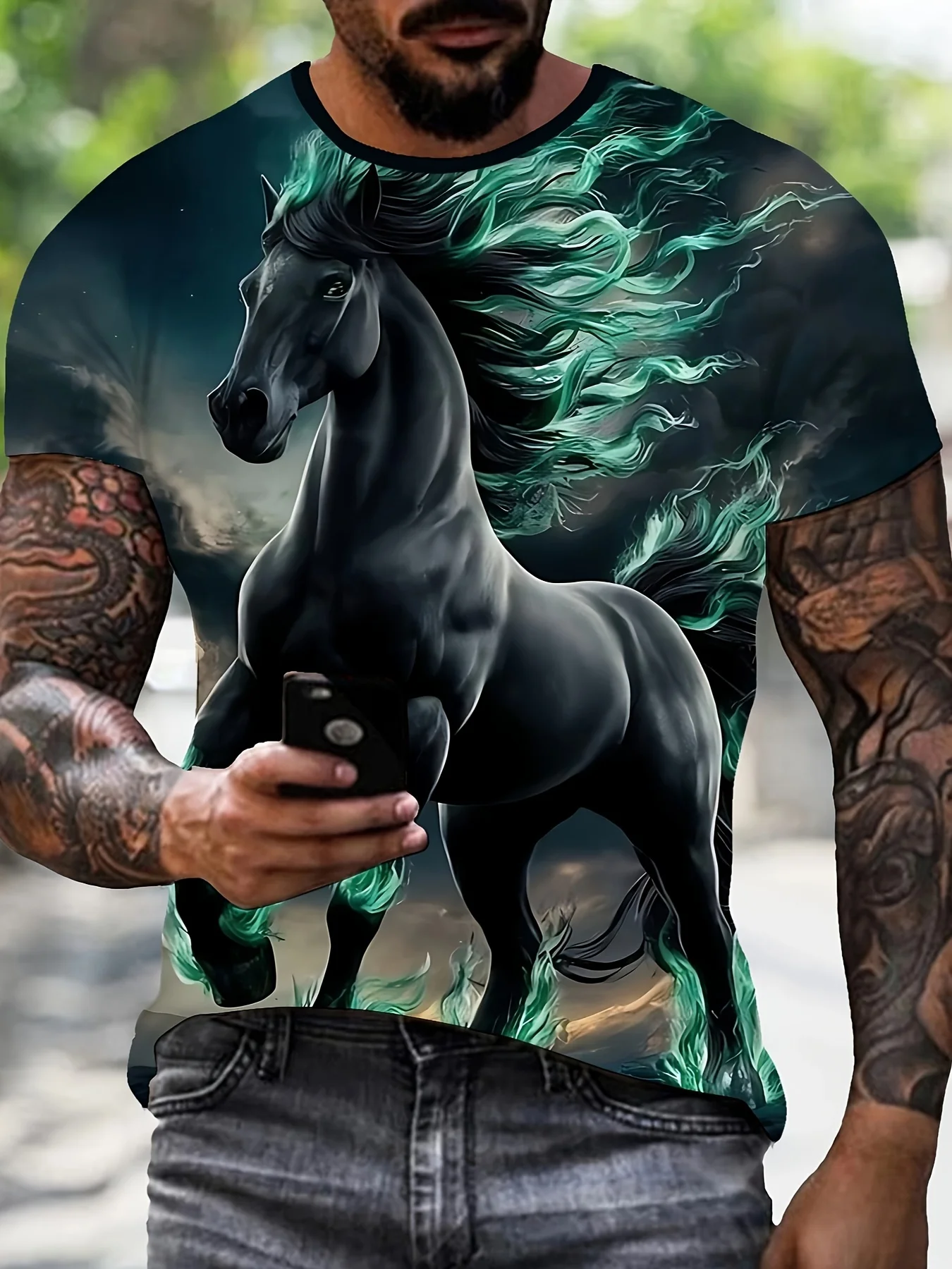 Men'S Flame Horse Graphic Crew Neck T-Shirt - Casual Short Sleeve Polyester 3D Print Tee with Slight Stretch - Regular
Men'S Flame Horse Graphic Crew Neck T-Shirt - Casual Short Sleeve Polyester 3D Print Tee with Slight Stretch - Regular