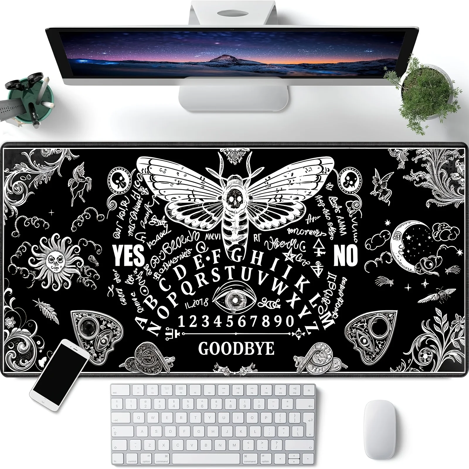 Gaming Mouse Pad, Large Desk Mat, Anti-slip, Stitched Edges, Ouija Board Death Moth Print, Keyboard Pad for Gaming
Gaming Mouse Pad, Large Desk Mat, Anti-slip, Stitched Edges, Ouija Board Death Moth Print, Keyboard Pad for Gaming