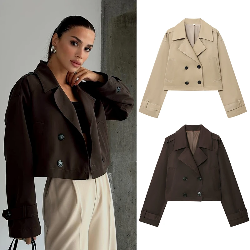 Women's Trench Coat Long Sleeve Cropped Trench Coat Demi-Season Outdoor Jacket Windbreaker Elegant Women's Coats With Collar
Women's Trench Coat Long Sleeve Cropped Trench Coat Demi-Season Outdoor Jacket Windbreaker Elegant Women's Coats With Collar
