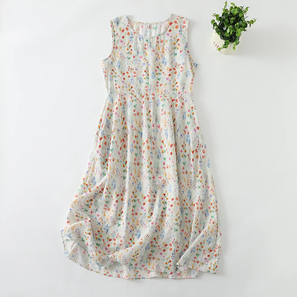 Chic Summer Floral Print Sleeveless Dress round Neck Long Dress Women's Pure Style Age Reduction Slimming A-Line Skirt
Chic Summer Floral Print Sleeveless Dress round Neck Long Dress Women's Pure Style Age Reduction Slimming A-Line Skirt