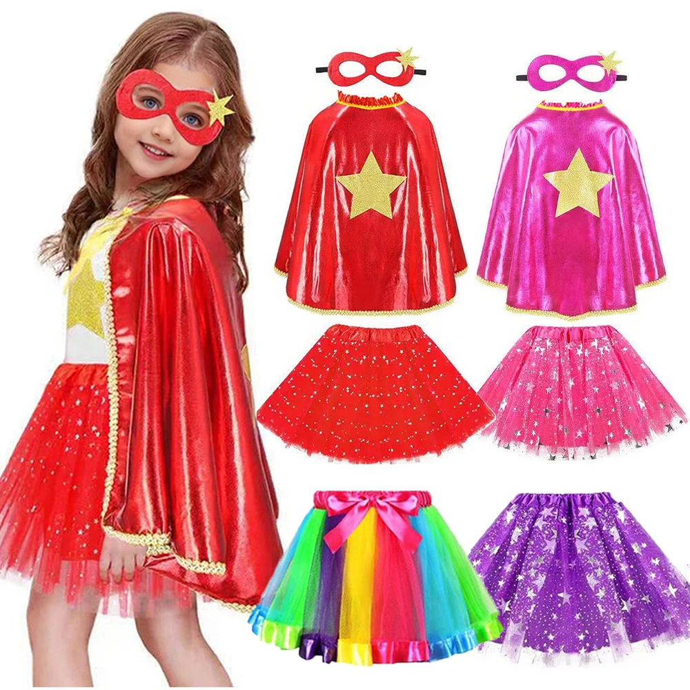Girls Pentagram Cloak Mesh Dress Mask Rainbow Skirt Rainbow Cape Mask Wrist Brace Masquerade Stage Performance Halloween Set
Girls Pentagram Cloak Mesh Dress Mask Rainbow Skirt Rainbow Cape Mask Wrist Brace Masquerade Stage Performance Halloween Set