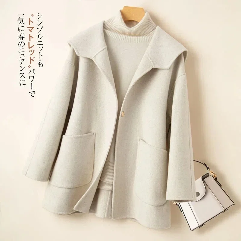 2024 Autumn Winter Coat Women Navy Collar Woolen Jacket Korean Single-Breasted Pocket Double-Sided Cashmere Outwear Windbreaker
2024 Autumn Winter Coat Women Navy Collar Woolen Jacket Korean Single-Breasted Pocket Double-Sided Cashmere Outwear Windbreaker
