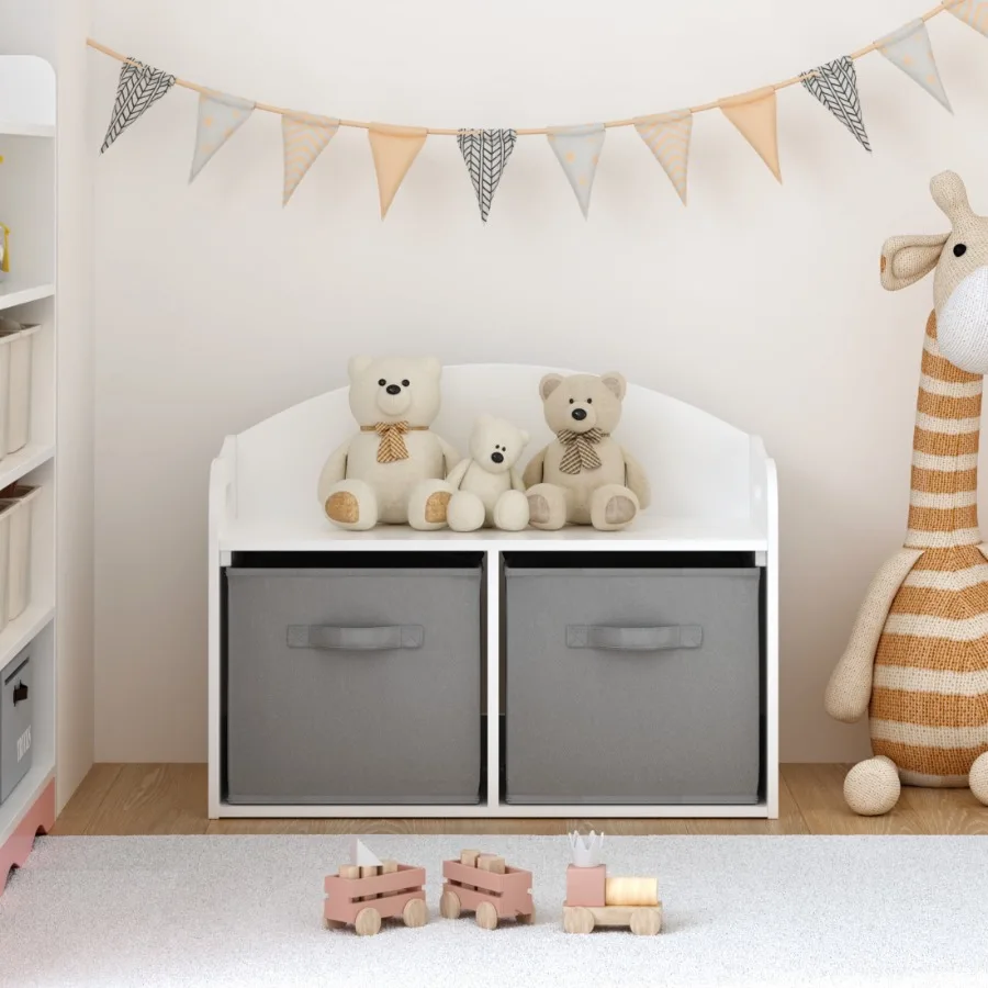 24.6" Wooden Toy Box Bench with 2 Fabric Drawers, Toy Storage Cabinet Organizer and Seat, White
24.6" Wooden Toy Box Bench with 2 Fabric Drawers, Toy Storage Cabinet Organizer and Seat, White
