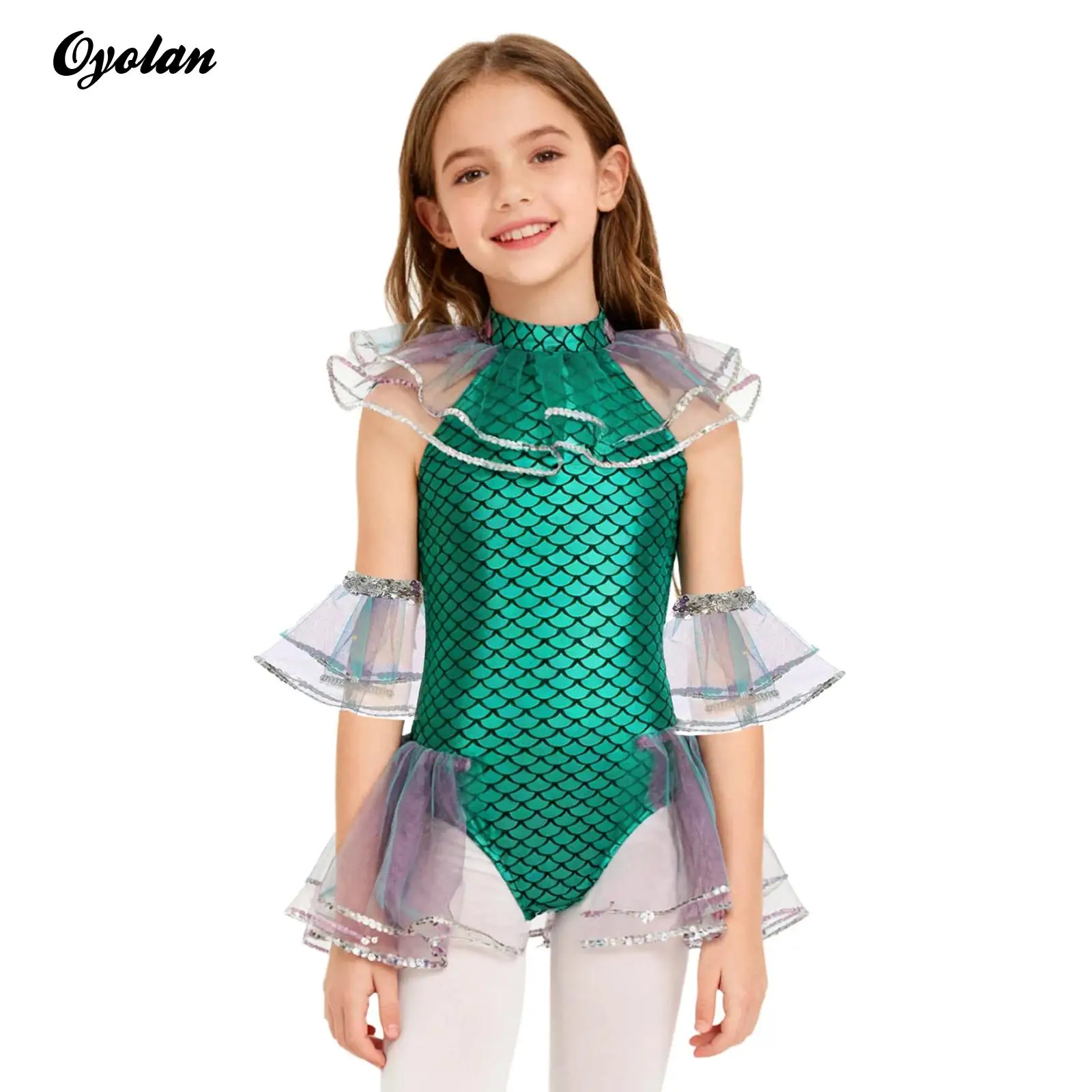 Girls Mermaid Cosplay Costume Mermaid Fish Scales Print Jumpsuit Mesh Sequins Ballet Dance Leotards Bodysuit with Arm Sleeves
Girls Mermaid Cosplay Costume Mermaid Fish Scales Print Jumpsuit Mesh Sequins Ballet Dance Leotards Bodysuit with Arm Sleeves