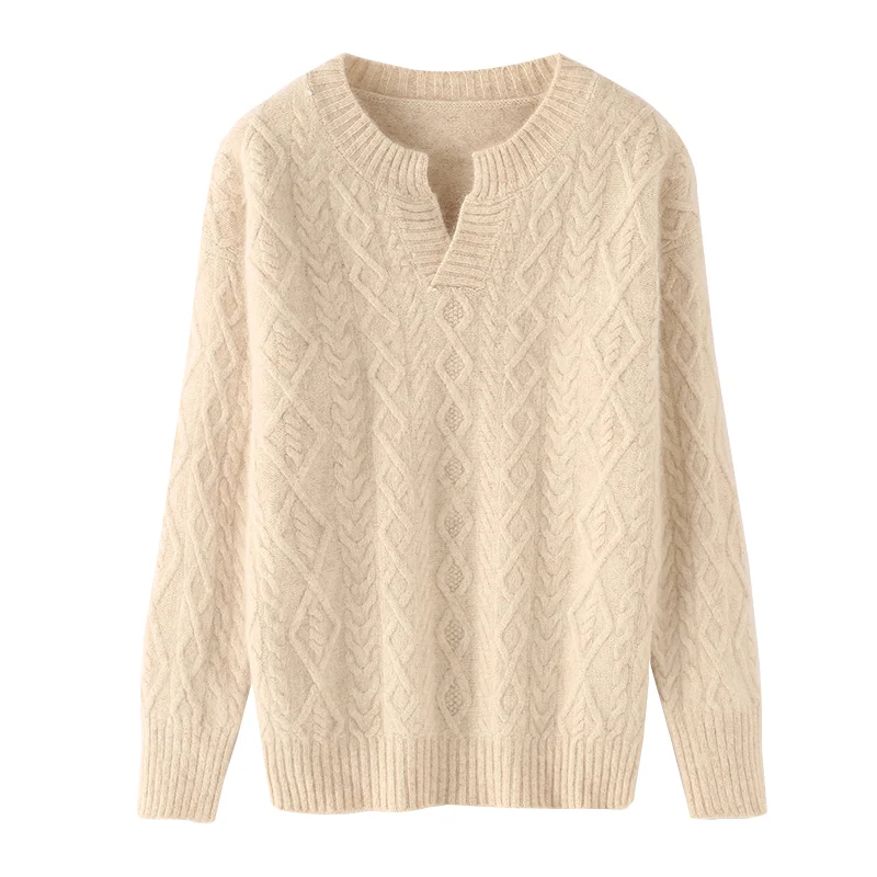Thicken 100% Pure Mink Cashmere Knitted Sweater 2025Autumn Women's V-Neck Large Size Pullovers Fashion Loose Jacquard Base Shirt
Thicken 100% Pure Mink Cashmere Knitted Sweater 2025Autumn Women's V-Neck Large Size Pullovers Fashion Loose Jacquard Base Shirt