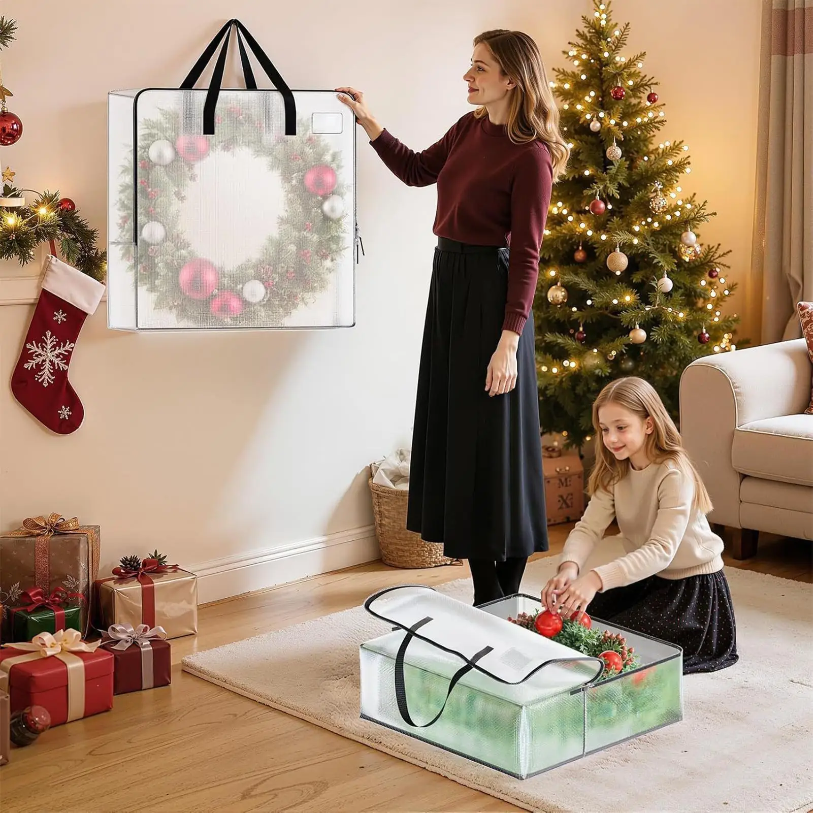 Контейнер для хранения венков, 5 шт., водонепроницаемый прозрачный декоративный органайзер с ручкой, праздничные рождественские украшения, коробка для венков
Контейнер для хранения венков, 5 шт., водонепроницаемый прозрачный декоративный органайзер с ручкой, праздничные рождественские украшения, коробка для венков