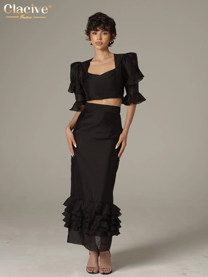 Clacive Summer Slim Black Skirt Set 2 Piece Woman Fashion Short Sleeve Crop Top With High Waist Long Skirt Set Female Clothing
Clacive Summer Slim Black Skirt Set 2 Piece Woman Fashion Short Sleeve Crop Top With High Waist Long Skirt Set Female Clothing
