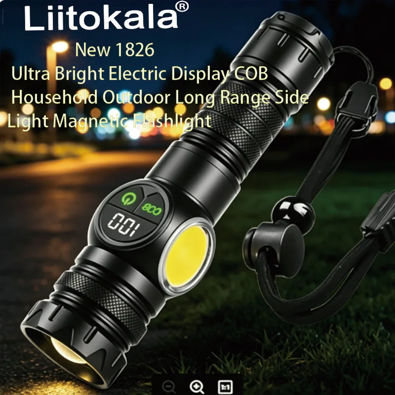 Новый фонарь LiitoKala 1826 Ultra Bright с электронным дисплеем, COB-светодиодом, для дома и улицы, с дальним светом, боковым светом и магнитным креплением
Новый фонарь LiitoKala 1826 Ultra Bright с электронным дисплеем, COB-светодиодом, для дома и улицы, с дальним светом, боковым светом и магнитным креплением