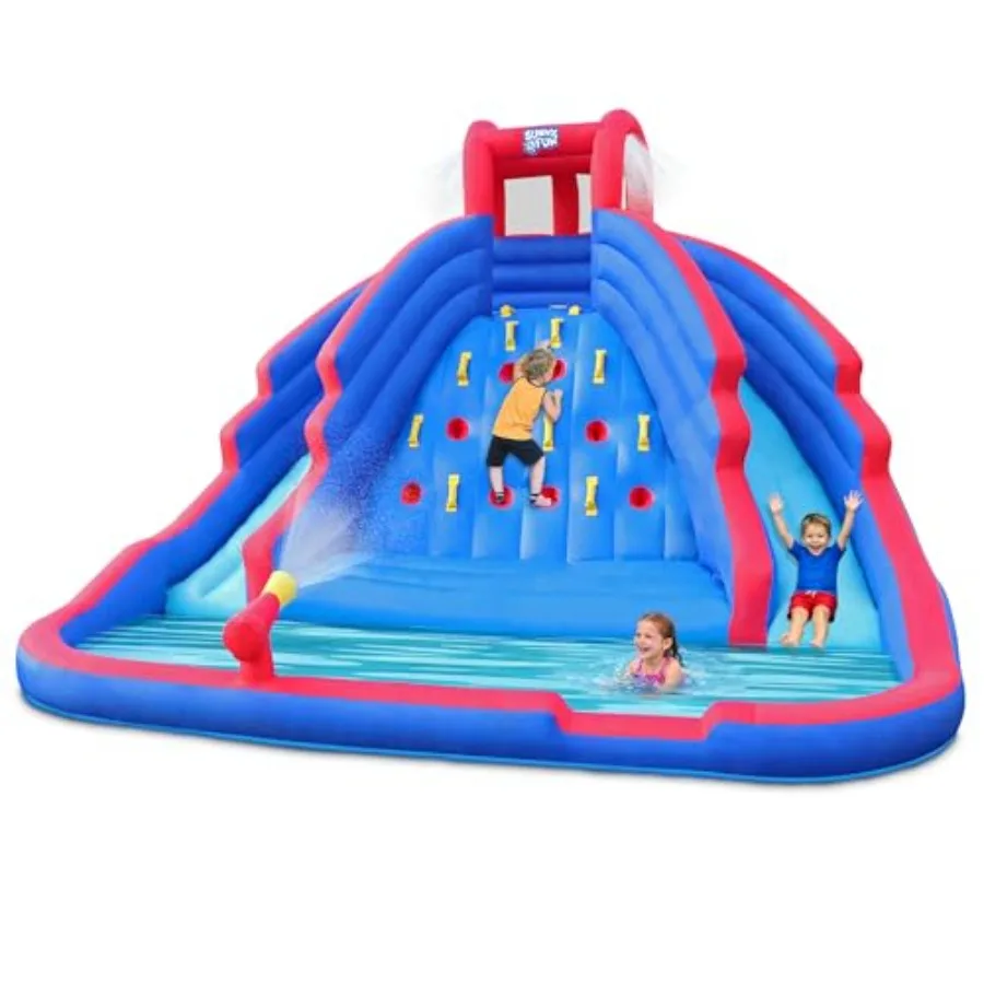 Outdoor inflatable water slide park with heavy-duty PVC, blue and yellow, featuring climbing wall, dual slides, splash pool, qu
Outdoor inflatable water slide park with heavy-duty PVC, blue and yellow, featuring climbing wall, dual slides, splash pool, qu