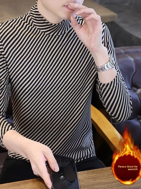 Warm Striped Men's Slim Fit Long Sleeve Half High Collar Double Face Fleece Base Shirt Fashionable Casual Top Quality Material
Warm Striped Men's Slim Fit Long Sleeve Half High Collar Double Face Fleece Base Shirt Fashionable Casual Top Quality Material