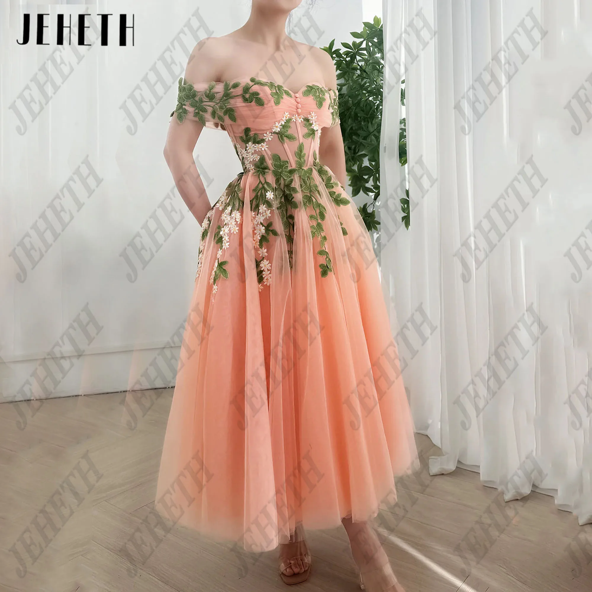 JEHETH Customized Floral Prom Dress 2025 Off Shoulder A-Line Flowers Evening Party Gown Tea-length Tulle Formal Occasion Dress
JEHETH Customized Floral Prom Dress 2025 Off Shoulder A-Line Flowers Evening Party Gown Tea-length Tulle Formal Occasion Dress