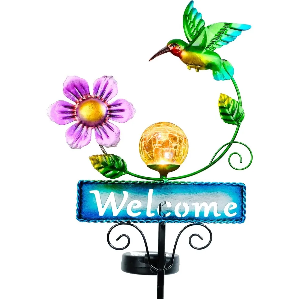 Outdoor Solar Garden Lights with Welcome Sign, Hummingbird Ornament Metal Stake Lights for Lawn, Patio, Cracked Glass Balls (Hum
Outdoor Solar Garden Lights with Welcome Sign, Hummingbird Ornament Metal Stake Lights for Lawn, Patio, Cracked Glass Balls (Hum