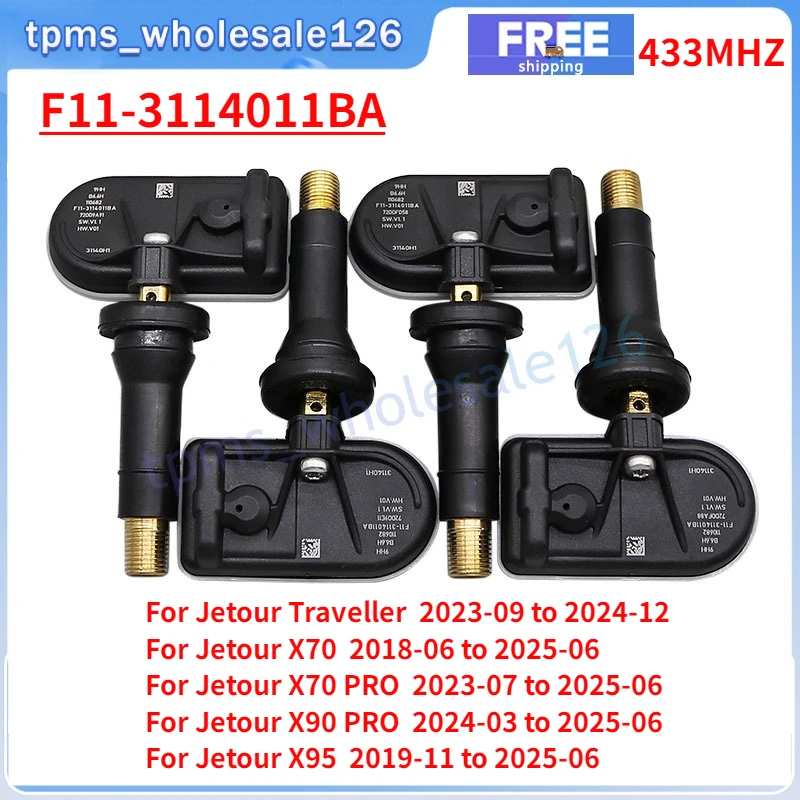 F11-3114011BA для 2023-2024 Jetour Traveller X70 X90 PLUS X95 датчик системы контроля давления в шинах 4 шт. TPMS 433 МГц
F11-3114011BA для 2023-2024 Jetour Traveller X70 X90 PLUS X95 датчик системы контроля давления в шинах 4 шт. TPMS 433 МГц