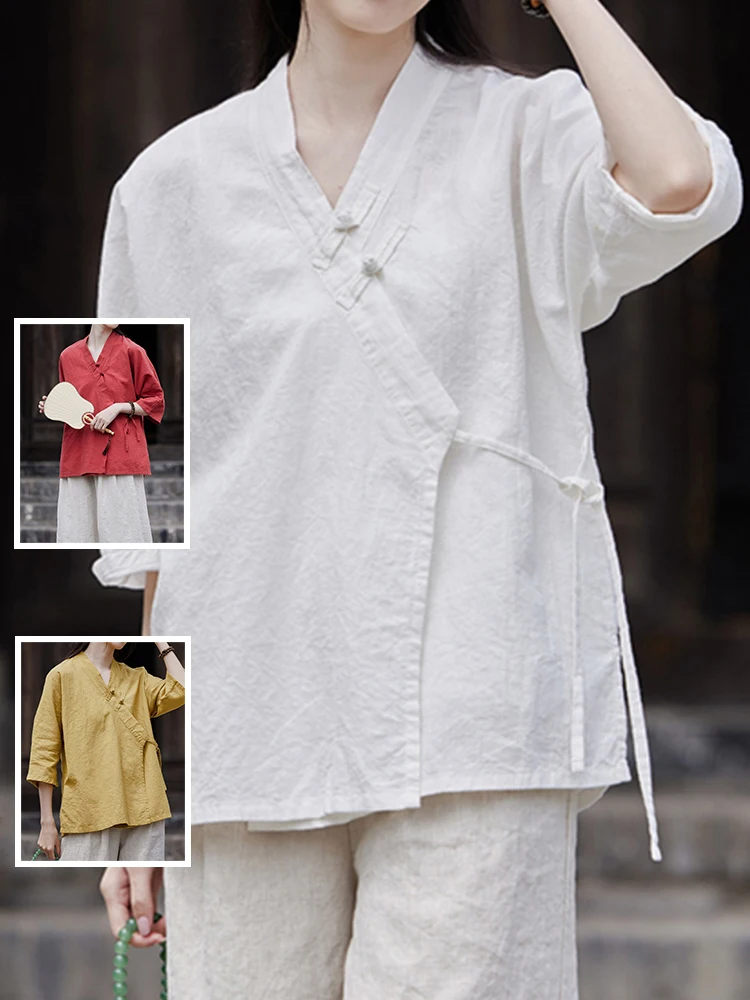 Женская футболка большого размера в стиле бохо, хлопок и лен, топ на пуговицах в стиле ретро, однотонный, Zen Meaning
Женская футболка большого размера в стиле бохо, хлопок и лен, топ на пуговицах в стиле ретро, однотонный, Zen Meaning