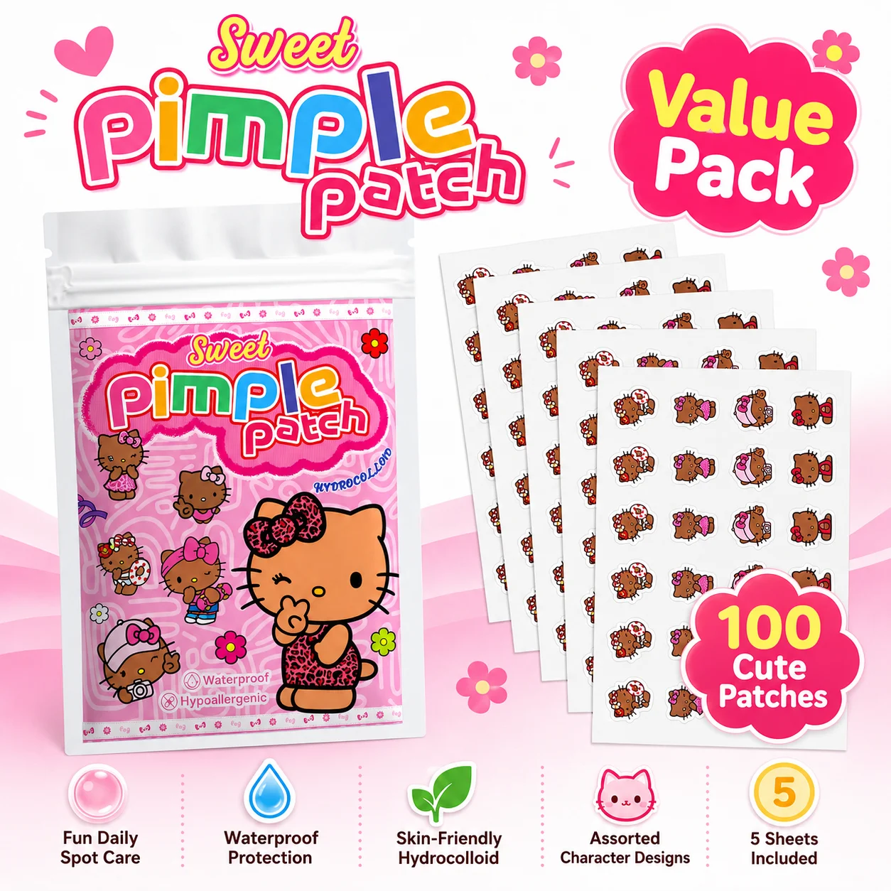 Hello Kitty Cute Pimple Patches, 100pcs Hydrocolloid Acne Spot Covers, 25 Fun Designs, Gentle, Waterproof, Skin-Friendly
Hello Kitty Cute Pimple Patches, 100pcs Hydrocolloid Acne Spot Covers, 25 Fun Designs, Gentle, Waterproof, Skin-Friendly
