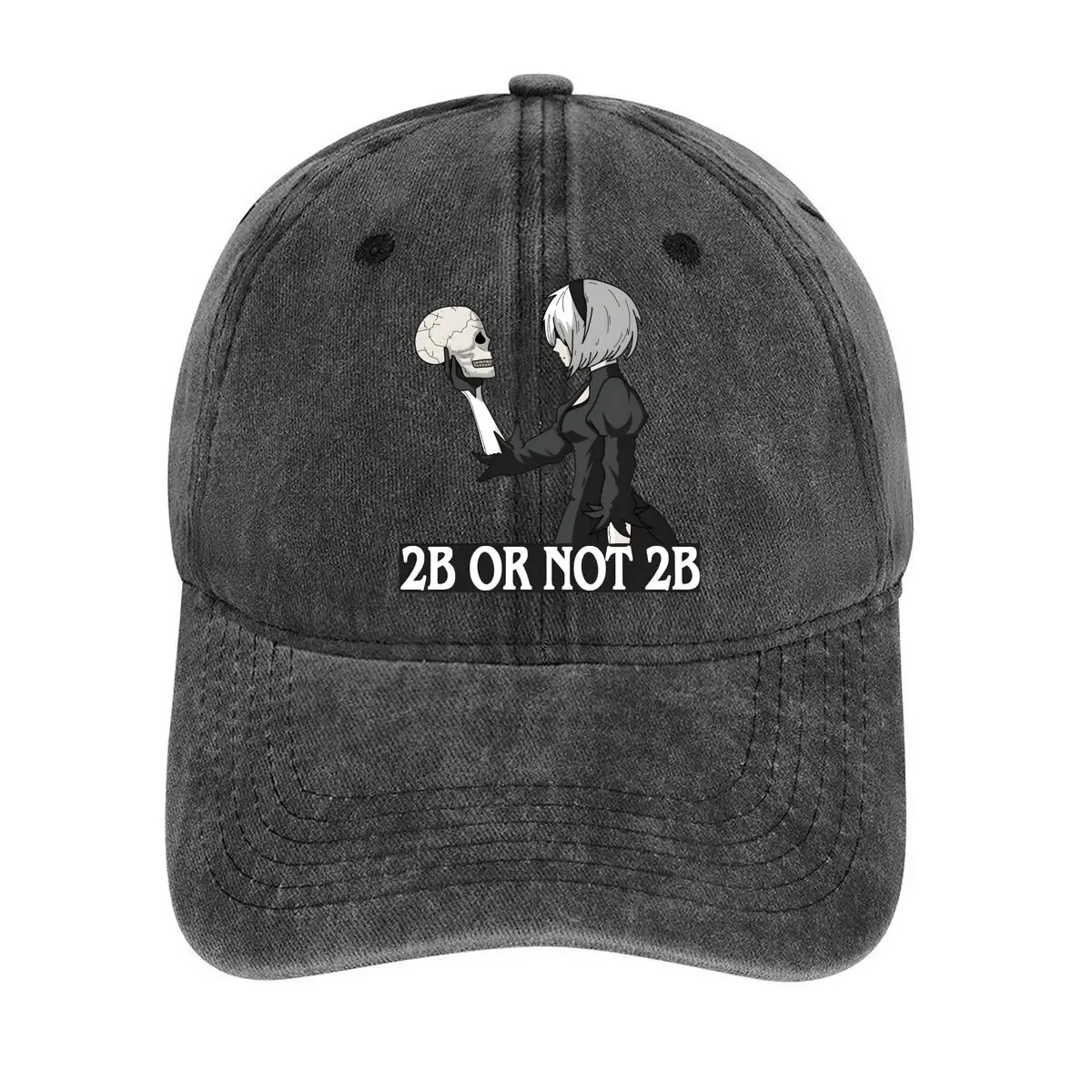 2B Or Not 2B NieRAutomata - inspired design with a character and a skull Washed Baseball Cap
2B Or Not 2B NieRAutomata - inspired design with a character and a skull Washed Baseball Cap