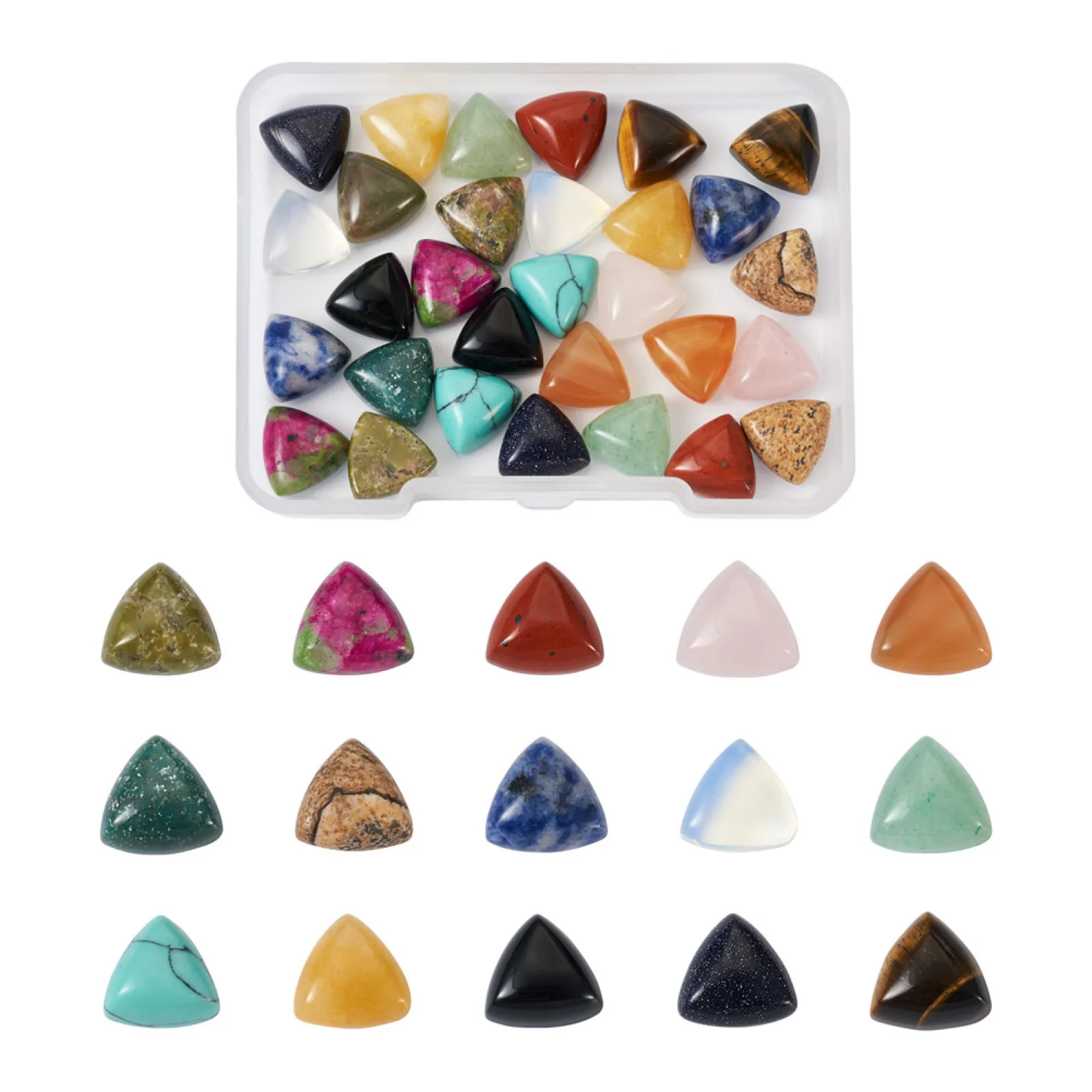 30Pcs Triangle Natural Synthetic Stone Cabochon Beads Tiger Eye Rose Quartzs Agates Loose Bead for Jewelry Accessories Making
30Pcs Triangle Natural Synthetic Stone Cabochon Beads Tiger Eye Rose Quartzs Agates Loose Bead for Jewelry Accessories Making