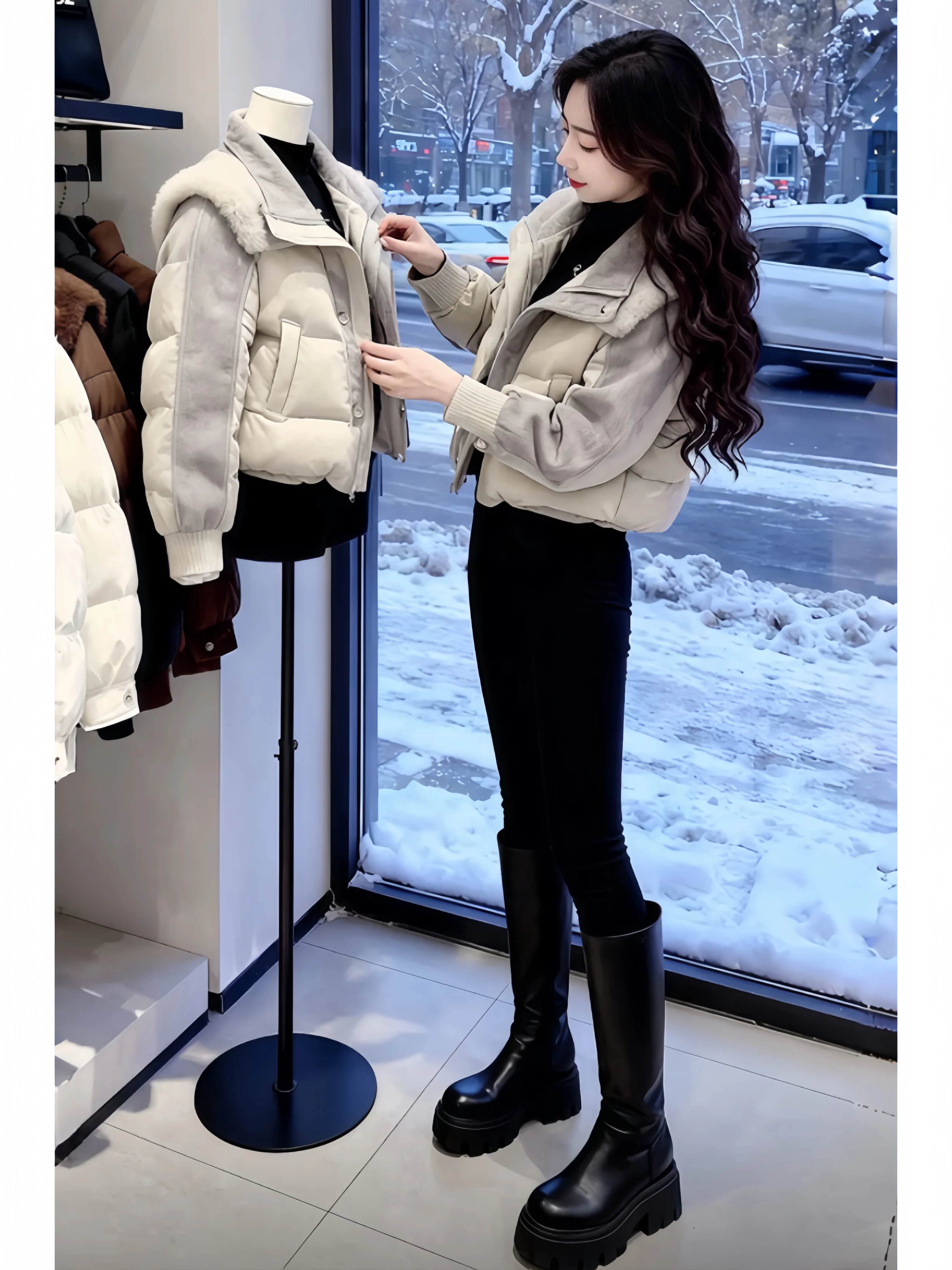Korean Style Thickened Knitted Sleeve Puffer Cotton Jacket Women's Winter New Style Bread Coat Stand Collar Splicing Design
Korean Style Thickened Knitted Sleeve Puffer Cotton Jacket Women's Winter New Style Bread Coat Stand Collar Splicing Design