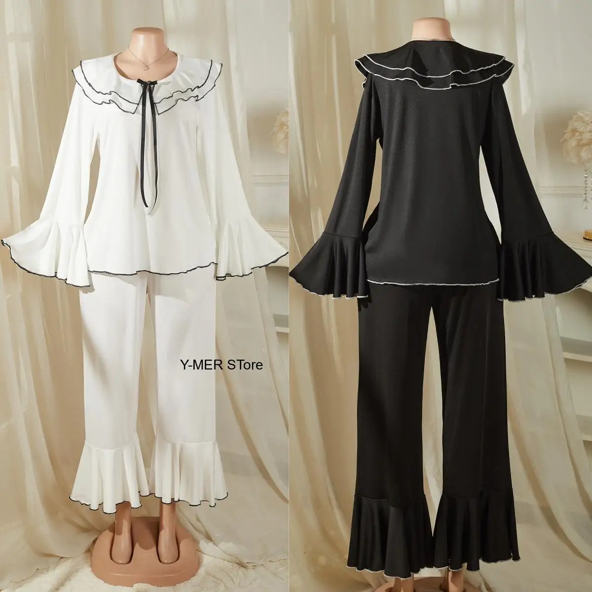 Milk Silk Soft Skin-Friendly Ruffle Long Sleeve Pajamas Set Bow Ribbon Flared Cuff Sweet Women Loungewear Home Wear
Milk Silk Soft Skin-Friendly Ruffle Long Sleeve Pajamas Set Bow Ribbon Flared Cuff Sweet Women Loungewear Home Wear