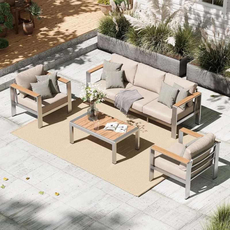 4-Piece Outdoor Sectional Conversation Set, Silver Patio Furniture with Coffee Table, Weather-Resistant Outdoor Couch Equipped
4-Piece Outdoor Sectional Conversation Set, Silver Patio Furniture with Coffee Table, Weather-Resistant Outdoor Couch Equipped