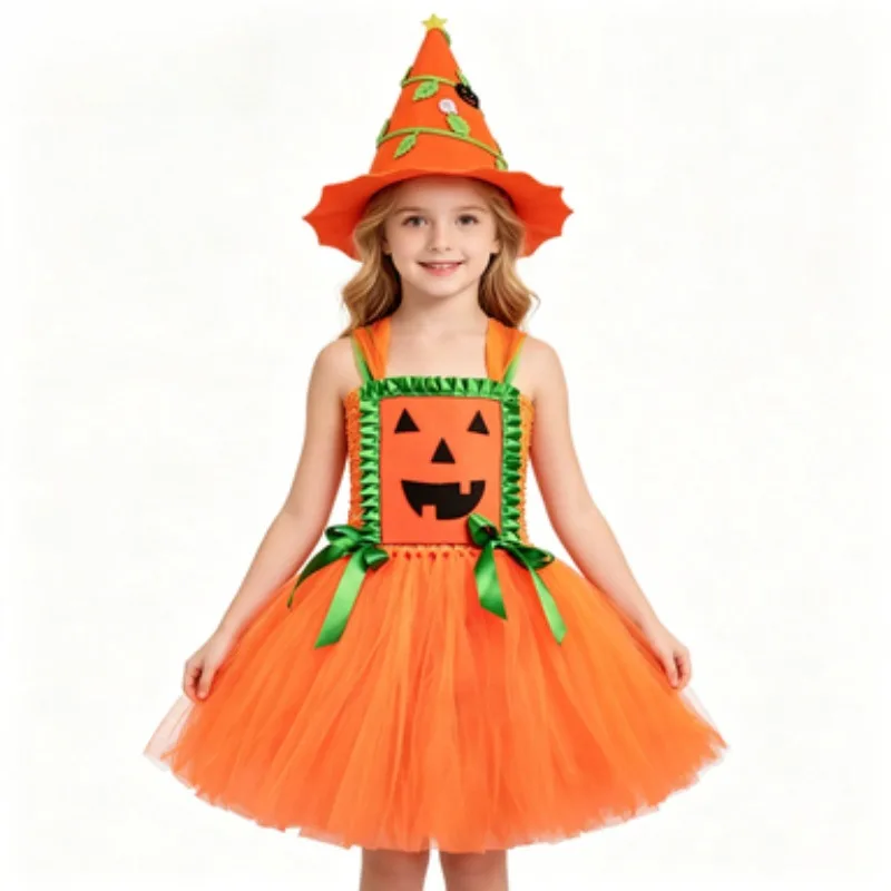 Complete Girls' Halloween Trick-or-Treat Outfit Set, Kids' Fluffy Tulle Tutu Dress with Pumpkin Prints, Festival Party Gown
Complete Girls' Halloween Trick-or-Treat Outfit Set, Kids' Fluffy Tulle Tutu Dress with Pumpkin Prints, Festival Party Gown