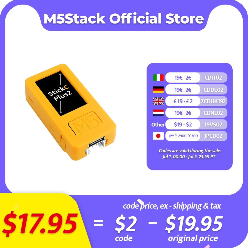 M5Stack Official M5StickC PLUS2 ESP32 Mini IoT Development Kit 1.14-inch TFT Screen IoT Controller for UIFlow
M5Stack Official M5StickC PLUS2 ESP32 Mini IoT Development Kit 1.14-inch TFT Screen IoT Controller for UIFlow