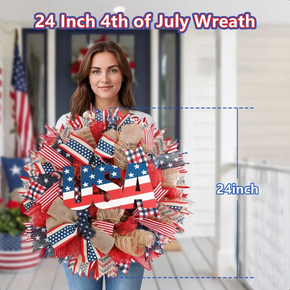 Festive 24 Inch Patriotic Star Stripe Wreath Multi Holiday Home Porch Fence Indoor Outdoor Decoration For USA Holidays
Festive 24 Inch Patriotic Star Stripe Wreath Multi Holiday Home Porch Fence Indoor Outdoor Decoration For USA Holidays