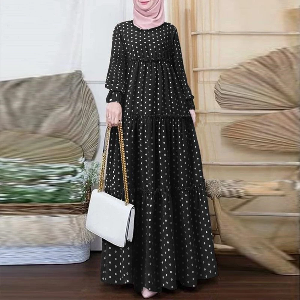 2023 Women Polka Dot Print Muslim Dress Ruffle Long Sleeves Islamic Wear Elegant Casual Arabic Islamic Ethnic Costume
2023 Women Polka Dot Print Muslim Dress Ruffle Long Sleeves Islamic Wear Elegant Casual Arabic Islamic Ethnic Costume