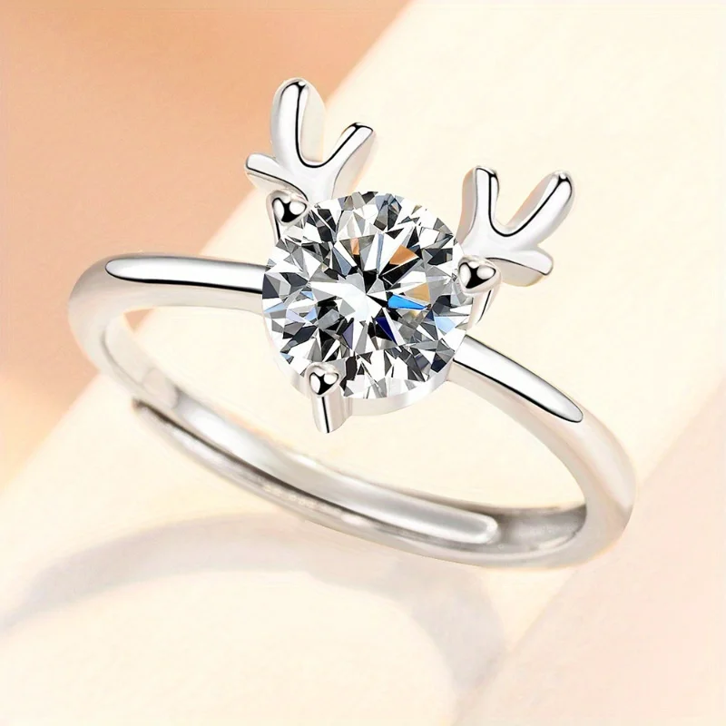 925 Silver Moissanite Ring, Engagement Adjustable Deer Ring, Anniversary Valentine Christmas Gift rings for women
925 Silver Moissanite Ring, Engagement Adjustable Deer Ring, Anniversary Valentine Christmas Gift rings for women