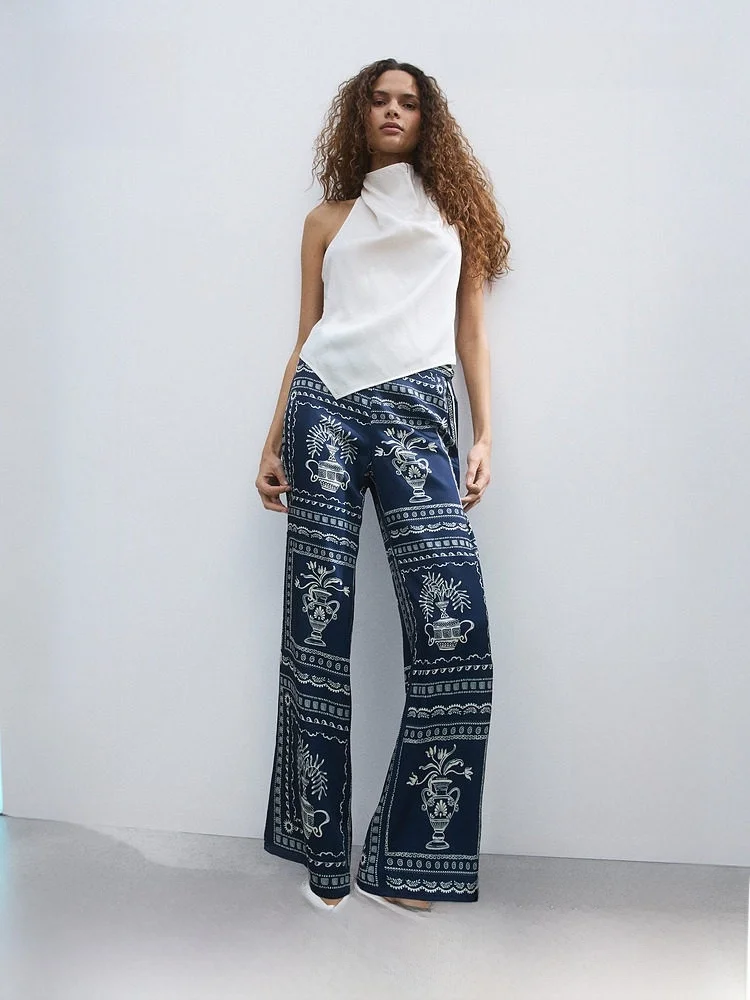 H&M Summer New Women's Printed Belted Long Pants Casual Straight Leg Pants Natural Waist Polyester Fiber Ladies Fashion
H&M Summer New Women's Printed Belted Long Pants Casual Straight Leg Pants Natural Waist Polyester Fiber Ladies Fashion