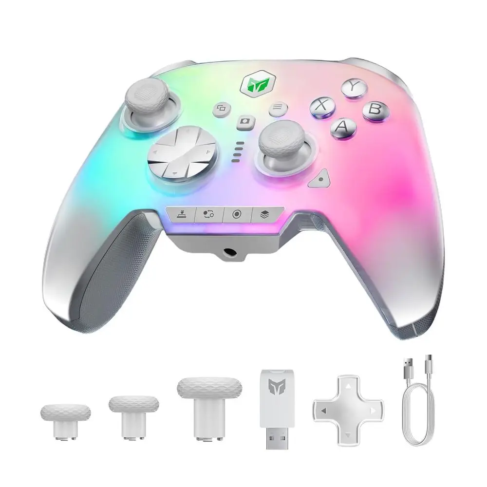 Wireless Game Controller with 2000Hz Polling, Active Stick, 16 Mechanical Keys, 14 RGB Lights, 6-Axis Gyro, Switchable Triggers,
Wireless Game Controller with 2000Hz Polling, Active Stick, 16 Mechanical Keys, 14 RGB Lights, 6-Axis Gyro, Switchable Triggers,