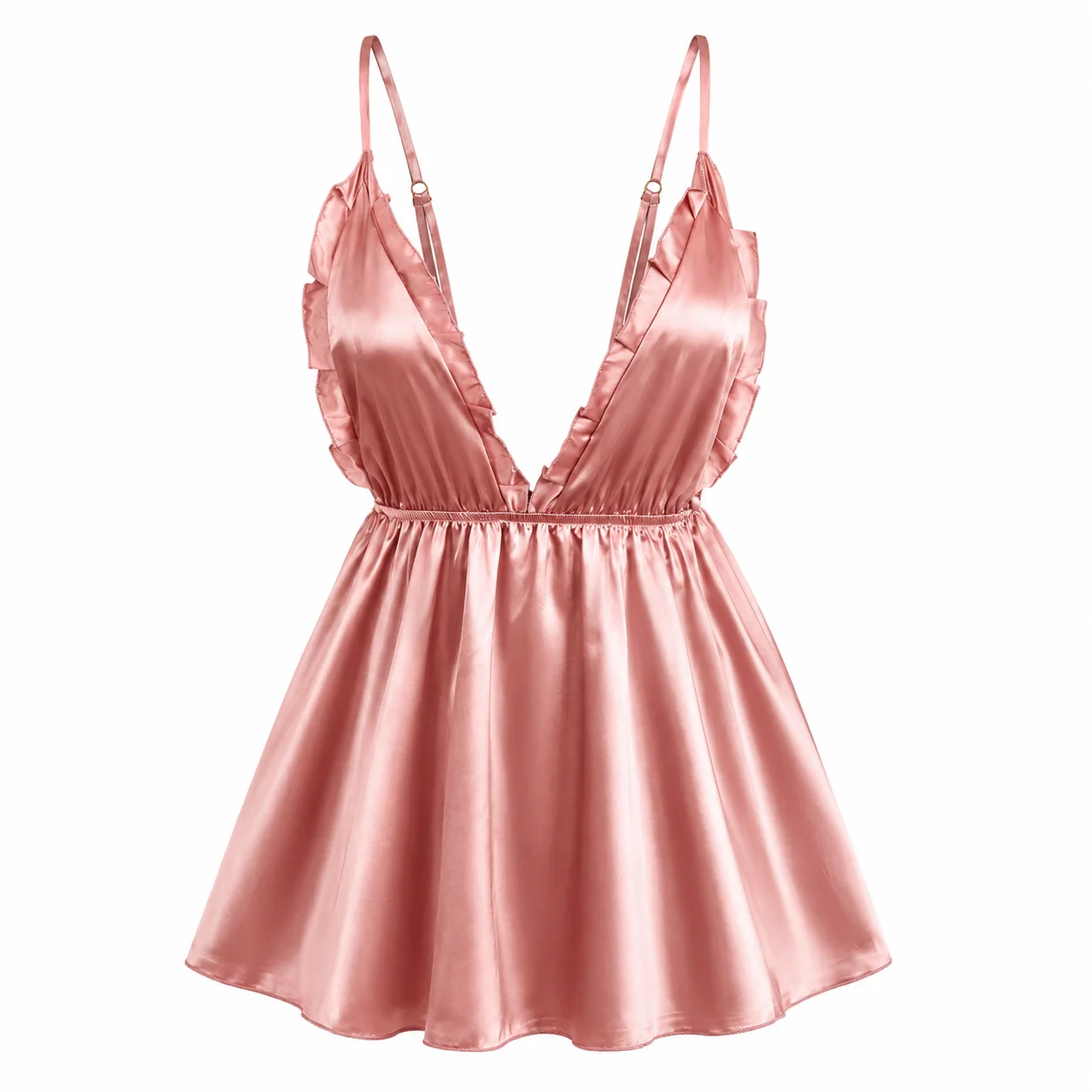 Satin Babydoll Nightgown for Women, Pink Ruffle Deep V Chemise Dress for Bridal Date Night
Satin Babydoll Nightgown for Women, Pink Ruffle Deep V Chemise Dress for Bridal Date Night