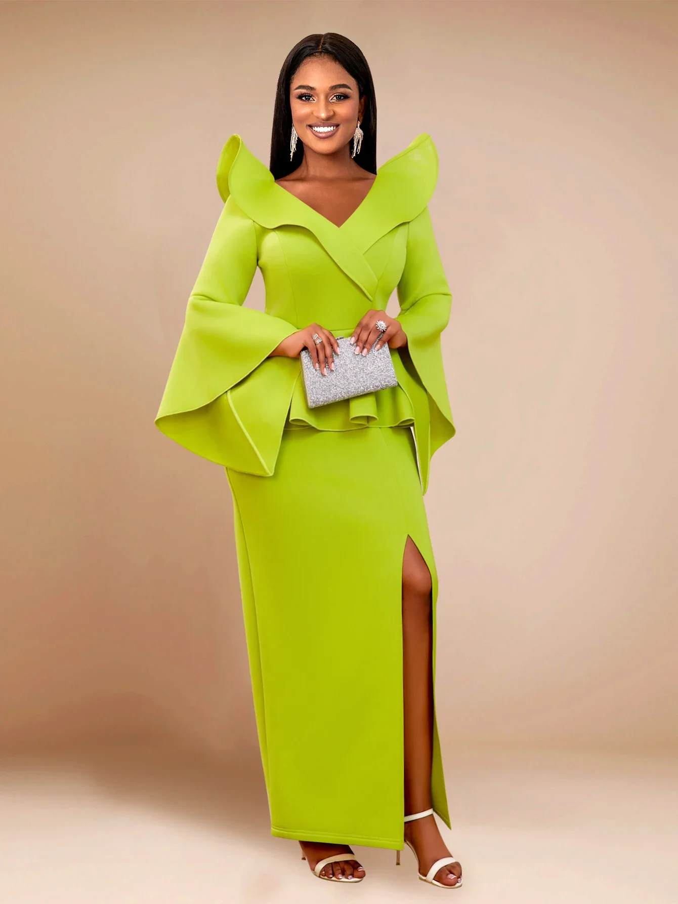 AOMEI Green Birthday Party Dresses V Neck Ruffles Long Flare Sleeve Empire Peplum Sexy Slit Women Banquets Event Long Outfits
AOMEI Green Birthday Party Dresses V Neck Ruffles Long Flare Sleeve Empire Peplum Sexy Slit Women Banquets Event Long Outfits