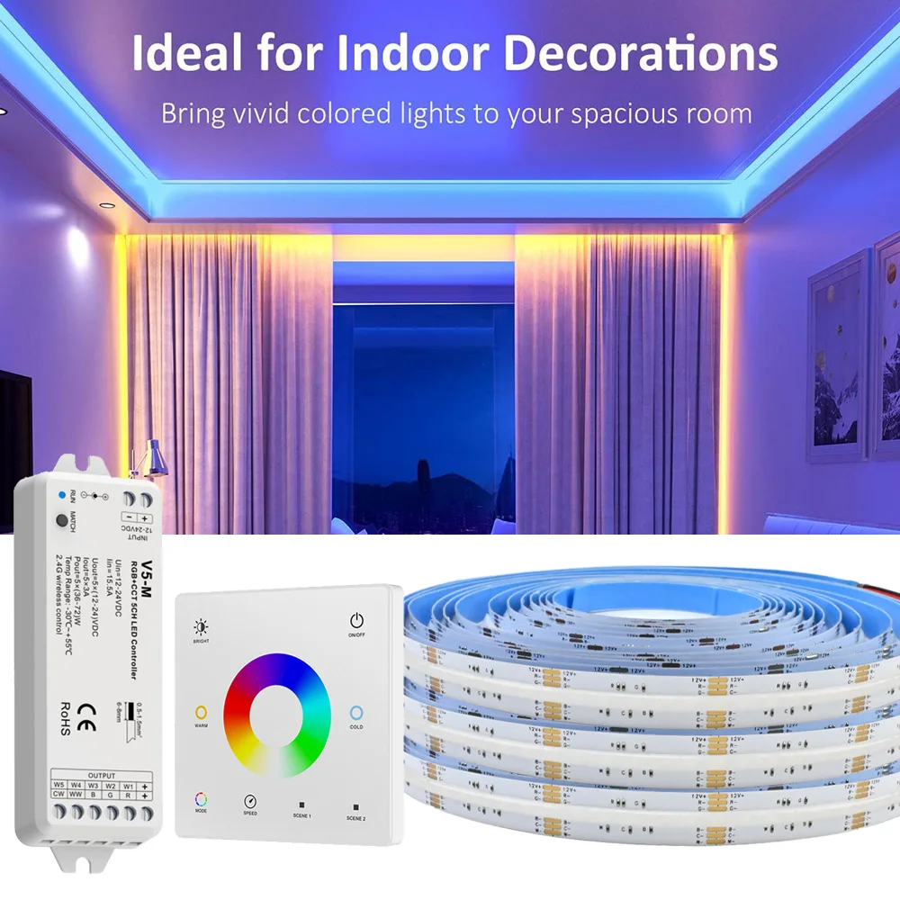 5M 10M 20M 24V COB RGB+CCT LED Strip Flexible Dimmable Room Cabinet Liner Light Bedroom Decor 2.4G RF Touch Panel Remote Control
5M 10M 20M 24V COB RGB+CCT LED Strip Flexible Dimmable Room Cabinet Liner Light Bedroom Decor 2.4G RF Touch Panel Remote Control
