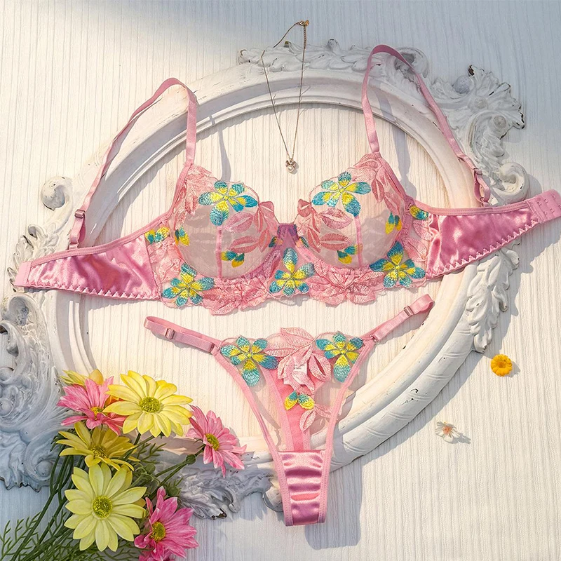 Women's Sexy Lingerie Beautiful Floral Bra and Panty Set Pink Mesh Underwear Elegent Lingerie Set Intimate Sexy Female Lingerie
Women's Sexy Lingerie Beautiful Floral Bra and Panty Set Pink Mesh Underwear Elegent Lingerie Set Intimate Sexy Female Lingerie